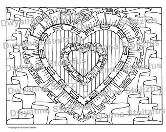 Heart coloring pages | Etsy