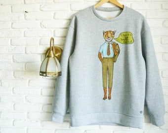 Fantastic Mr Fox Sweater Men Fox Sweatshirt for men Gray Sweater Wes Anderson Hand-painted Mens Sweatshirts Boyfriend Gift