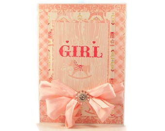 Baby Girl Card, Baby Card, Rocking Horse Baby Card, Baby Shower, Baby Gift, Cute Baby Card, It's A Girl, New Baby Girl Card, Hand Stamped