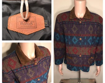 Woolrich Authentic womens wool jacket // barn coat // size large // vintage tribal // southwestern poncho outdoor // indian blank aztec