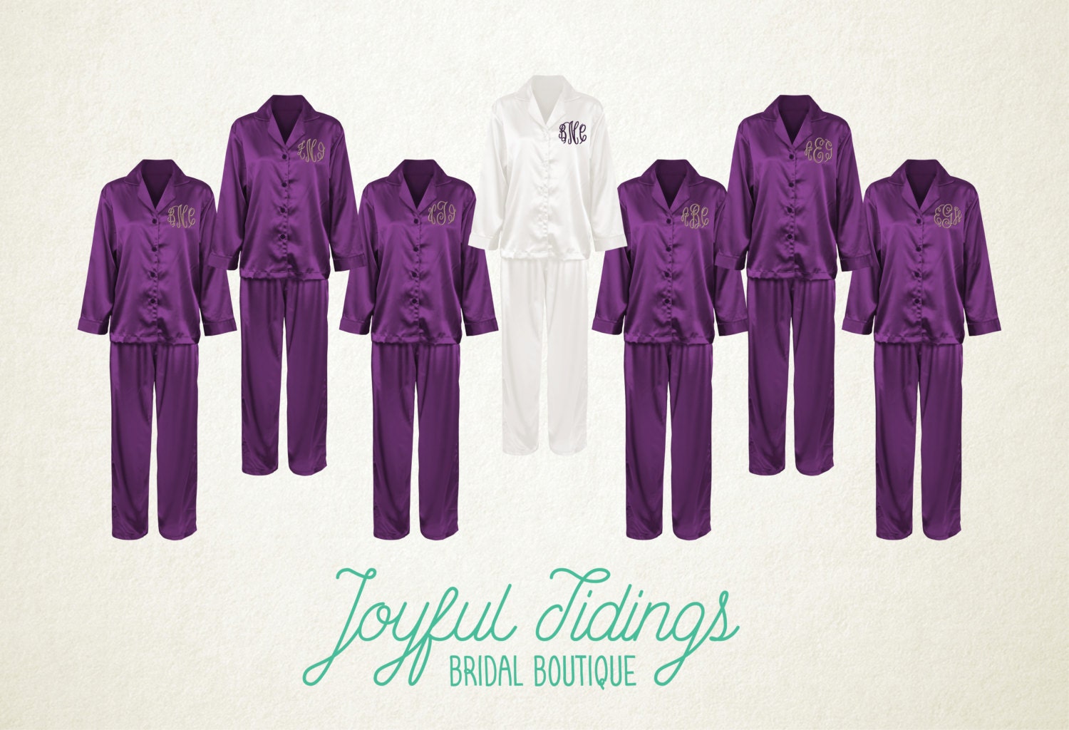FREE PAJAMAS Set of 7 Personalized Purple Satin Pajama Sets