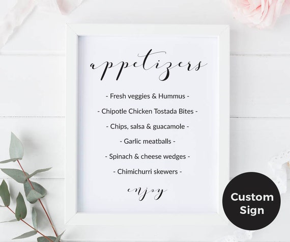 Wedding menu sign Appetizer sign Wedding Appetizer sign