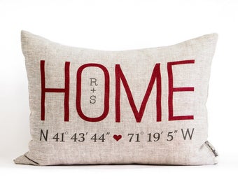 Personalized Home Coordinates Pillow, Housewarming Gift, Just Moved, New Home, Anniversary Gift, Gift for Mom, Realtor Closing Gift