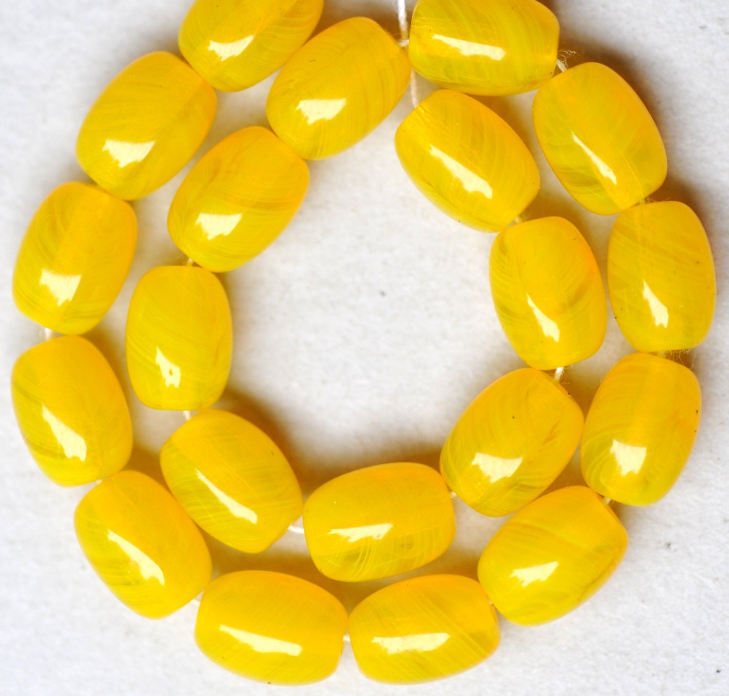 Small Yellow Glass Oval Beads Czech Glass Beads 8.5mm x