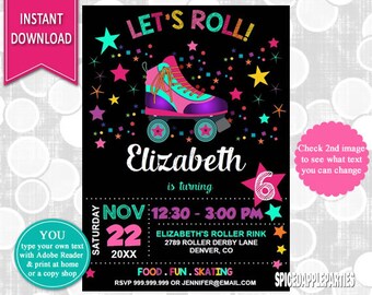 Roller Skating Invitation | Roller Skating Party, Skating Invitation,Roller Skate Party,Girls Birthday,Skating Party, Girls Birthday Party