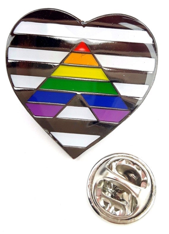 Straight Ally LGBT Heart Shape Symbol Lapel Pin Badge