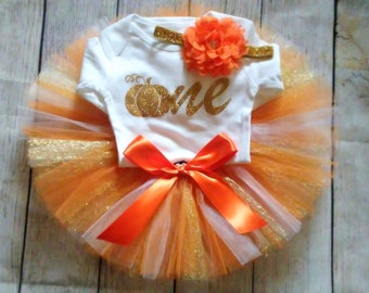 Fall 1st Birthday Girl Outfit CUSTOMIZABLE Outfit Girls First Birthday Outfit Pumpkin Orange Cake Smash Photo Prop Personalize