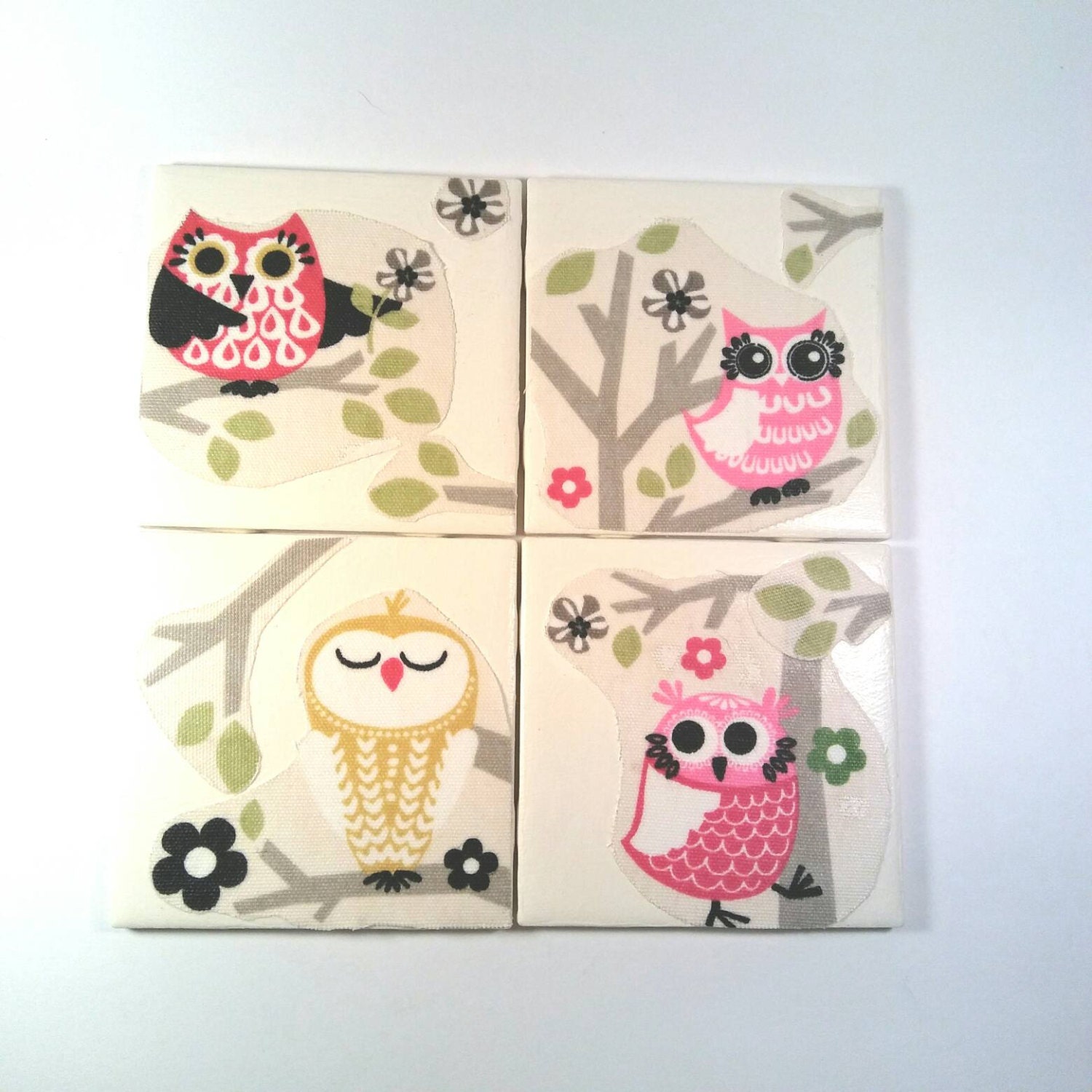 Owl Coasters Owl Drink Coasters Owl Tile by TheRagtagMenagerie