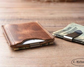 Minimalist Money Clip Wallet, Simple Leather Card Sleeve, Personalized Money Clip Wallet, Awesome Gift ~