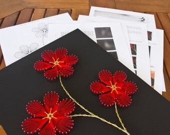 String art pattern & instructions "Plumeria" | DIY string art patterns | String art tutorial | String art template | String art flower