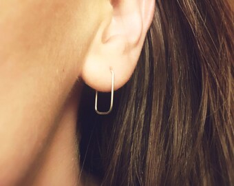 Sterling silver rectangular earrings, minimalist earrings, geometric earrings, sterling silver earrings, silver hoop earrings, 1 PAIR