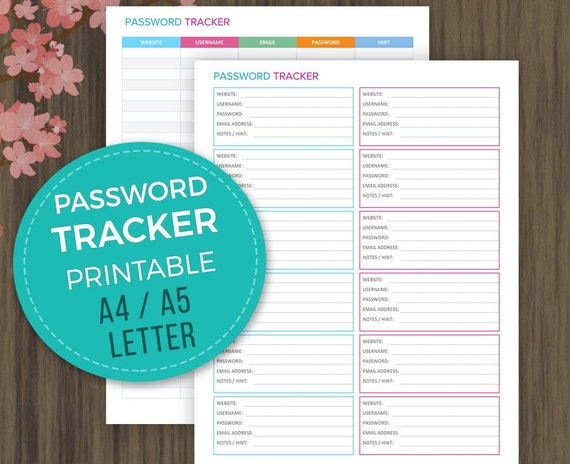 Password Tracker Printable Password Log Password Organizer