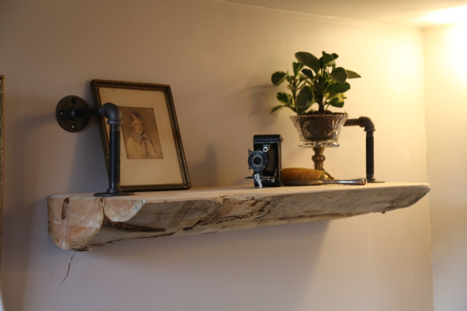 Live Edge Cedar Shelf Rough Cut Cedar Industrial Pipe