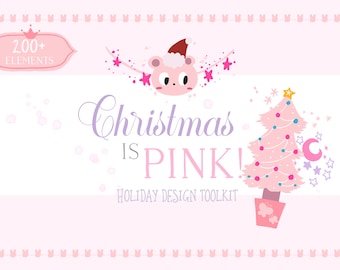 Digital Download Holiday Design toolkit, Christmas Clip Art Bundle, Hand Lettering Kit, Pastel Holiday graphics, KAWAII doodle illustration