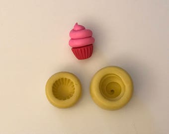 Two pieces Swirl Cupcake Molds Set 0.9" (2.5cm) - Flexible Silicone Molds - Push Molds - Polymer Clay Molds - Resin Molds - Fondant Molds