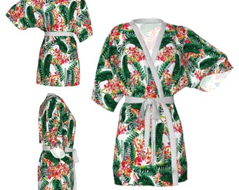 Ankle length Kimono Robe Orange Floral Crossover