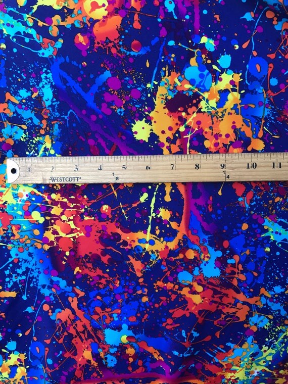 Splatter Paint on Blue Spandex Fabric Four way Strech Fabric by the