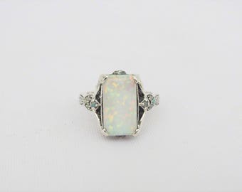 Vintage Sterling Silver White Opal Ring Size 9