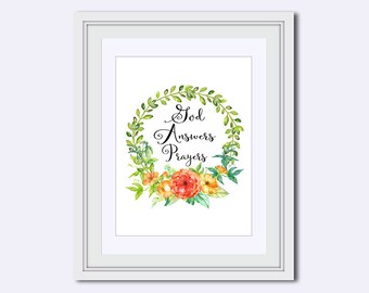 God answers prayers - Inspirational art - Christian wall art - God wall art - inspirational quote - Christian wall decor - Instant download