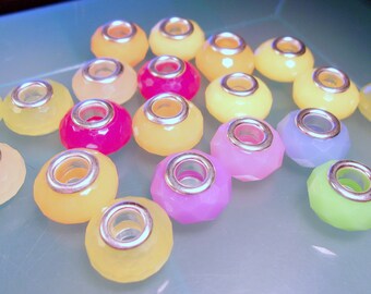 10-Faceted Resin Opaque Pastel European Bead Charm-Pandora-Large Hole Beads-Pastel Euro Style Bead Charms-European Bracelet-