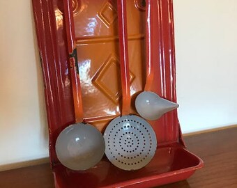 Vintage spoon rack / 1930s / vintage / enamel / antique / red/orange