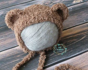 Newborn Bear Bonnet/Newborn Bear Hat/Newborn Bear Prop/Newborn Bear Photo Prop/Baby Bear Bonnet/Baby Bear Hat