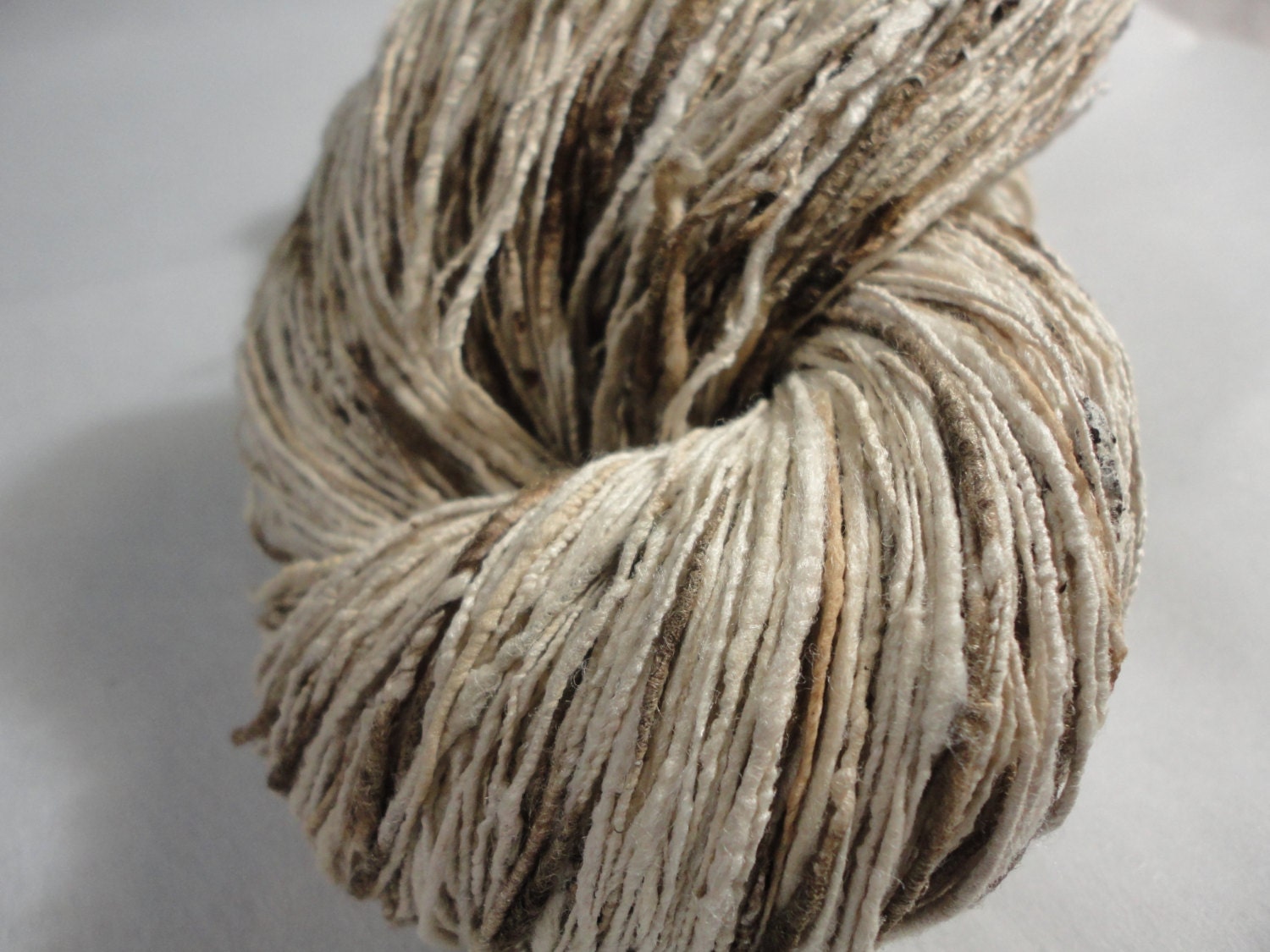 Eri & Tussar Handspun Silk Yarn/ Mix of ivory and brown colors/ Organic ...