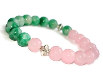 Greenstone green jade bracelet rose quartz bracelet inspirational jewelry Pink green womens gift for her gifts for sister in law bracelet