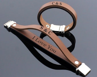 Personalized Couples Bracelet, His and Hers Bracelet, Hidden Message Bracelet, Anniversary Bracelet, Custom Secret Message, Leather Bracelet