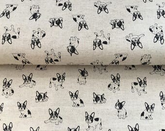 Kokka Westex French bulldogs fabric.Cotton Linen Canvas 1/2 yard.H-6827-1A.