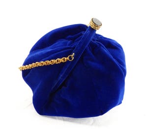DORSET REX Fifth Avenue Vintage 1950s Blue Velvet Evening Pouch Purse