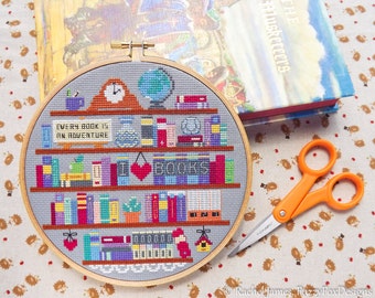 Book Lover's Shelf Bookshelf Easy Beginners Cross Stitch Pattern PDF