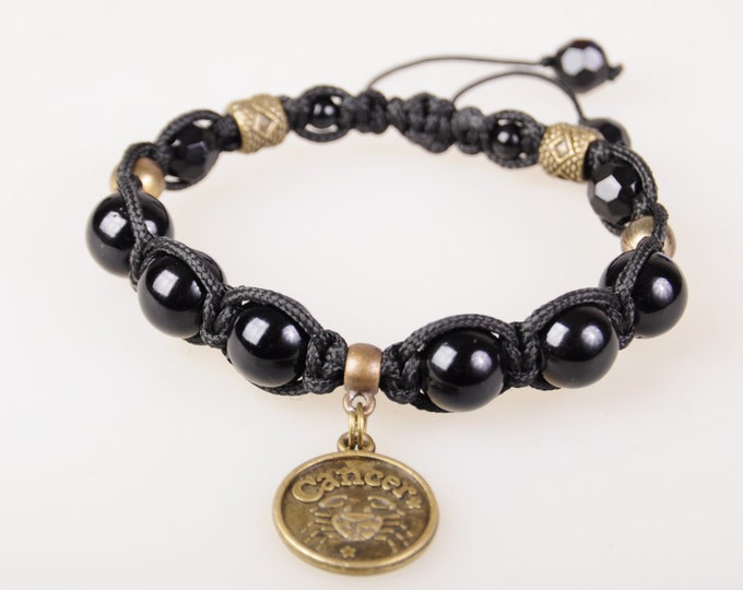 Cancer zodiac bracelet black agate Shambala Cancer black agate bracelet gift Christmas NewYear Valentine Day Shambala Cancer black agate