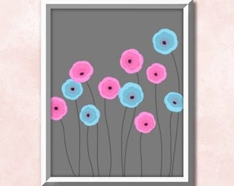 Art deco poster, floral art print, modern art, flower print, wall art printable, floral printable, abstract printable, downloadable decor