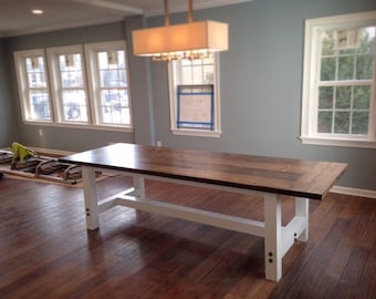 Handcrafted Farmhouse Dining Table with Stringer Base
