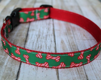 Christmas Dog Collar - Red and Green Dog Collar - Winter Dog Collar - Personalized Dog Collar - Dog Bone Collar - Holiday Dog Collar