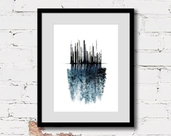 urban wall art print, forest illustration art, urban abstract art, blue art poster, conceptual art print, black blue modern contemporary art