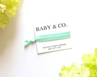 Baby & Co. Baby Shower Personalized Hair Tie Favor | Custom Baby Shower Favor | Tiffany Theme Shower | Breakfast at Tiffany's | Baby and Co