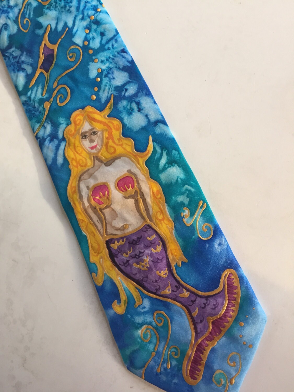 Mermaid Tie hand painted silk tie