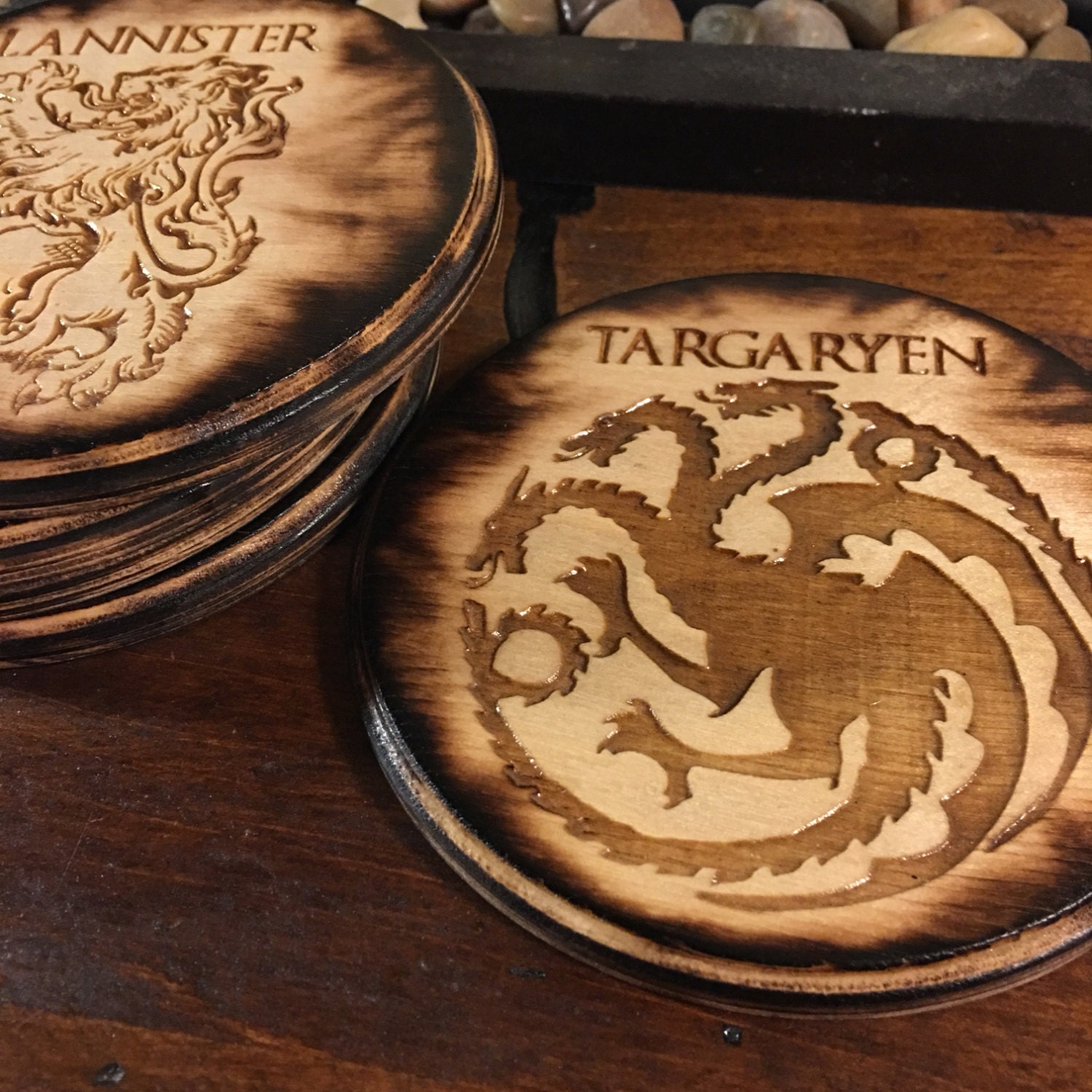 Game of Thrones Coaster Set Handmade Wood Burning Laser