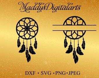 Dream Catcher Split Monogram Cutting Files SVG PNG jpg dxf ClipArt Instant Download iron on heat transfer shirt,Feathers Dreamcatcher svg