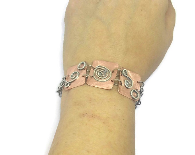 Mixed Metal Copper and Sterling Silver Bracelet, Adjustable Bracelet, Unique Birthday Gift, Gift for Her