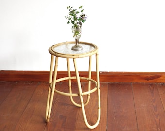 Vintage rattan flower table, wicker side table original Denmark canterburry 60s, scandinavian end table midcentury