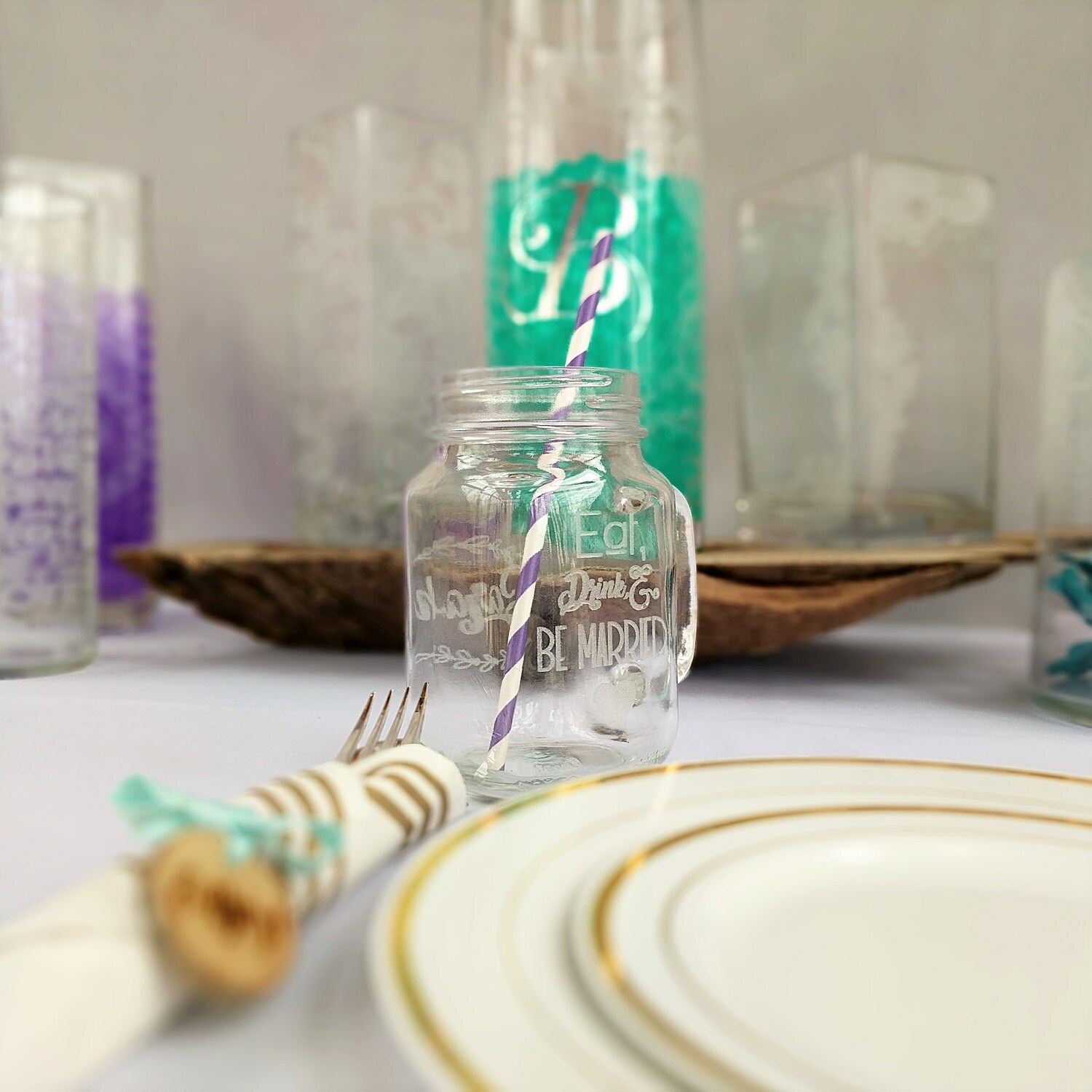 Personalized Mason Jar Drinking Glasses// wedding party favors