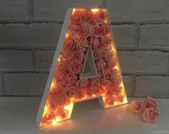 Light up letter, LED initial, Letter with lights, Children's bedroom decor, LED light up letter, Nursery light, Floral letter light