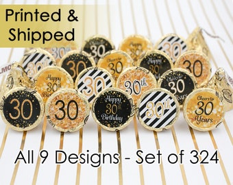 Happy 30th Birthday Gold Glitter Theme Party Favor Candy Stickers - 30th Party Supplies, 30th Birthday Decor Idea, Cheers to 30 (Set of 324)