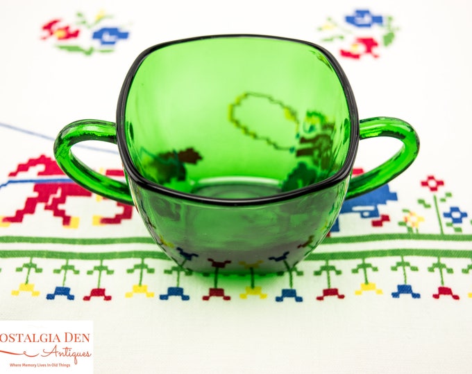 Vintage Creamer And Sugar | Anchor Hocking Forest Green | Depression Glass