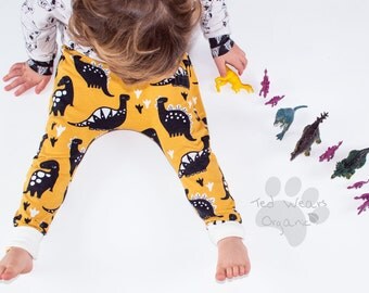 Organic Harem Pants: Baby Harem Pants, Toddler Harems, Organic Baby Clothes, Hipster Baby Clothes, Toddler Gift, Dinosaur Leggings, Yellow
