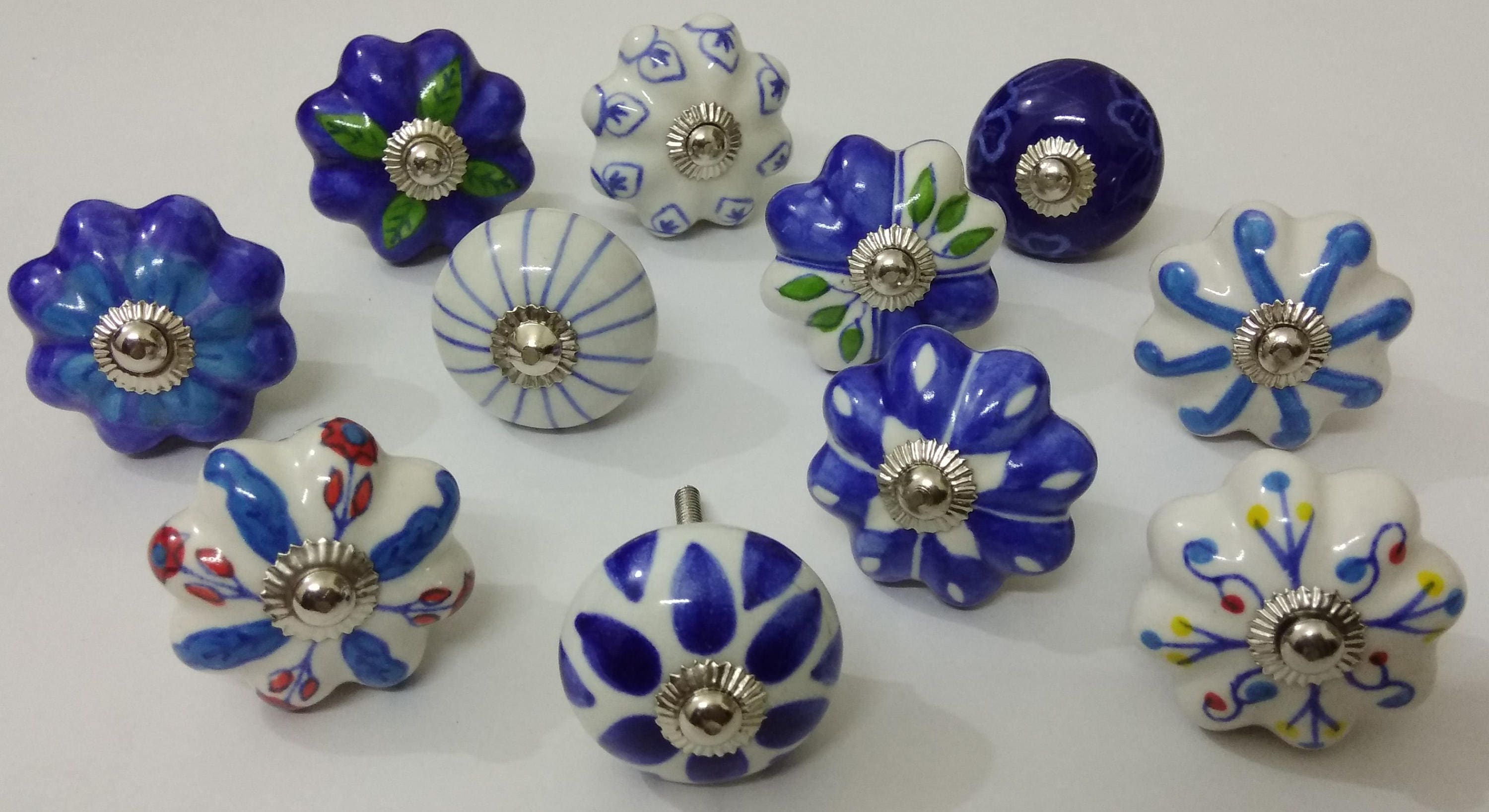 Blue and White Ceramic Knobs Hand Painted Ceramic Door Knobs