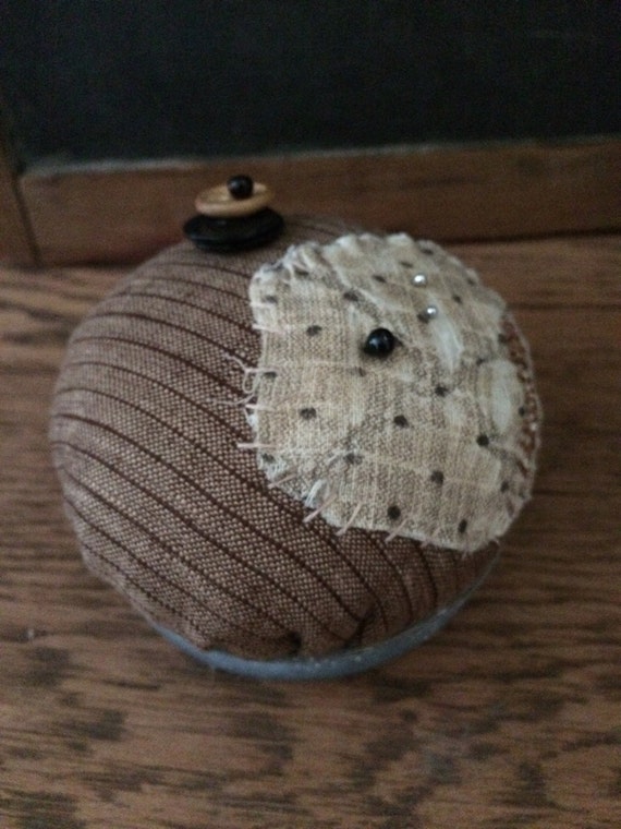 Drab Brown Pin Cushion Zinc Lid Pin Keep Early by simplyolde